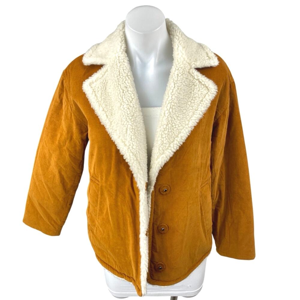 Madewell Brown Cream Resourced Sherpa-Lined Corduroy Button Front Coat Jacket XS
